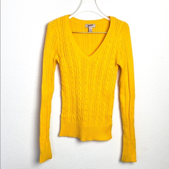 Arizona Cable Knit Yellow Vneck Sweater - Picture 1 of 6